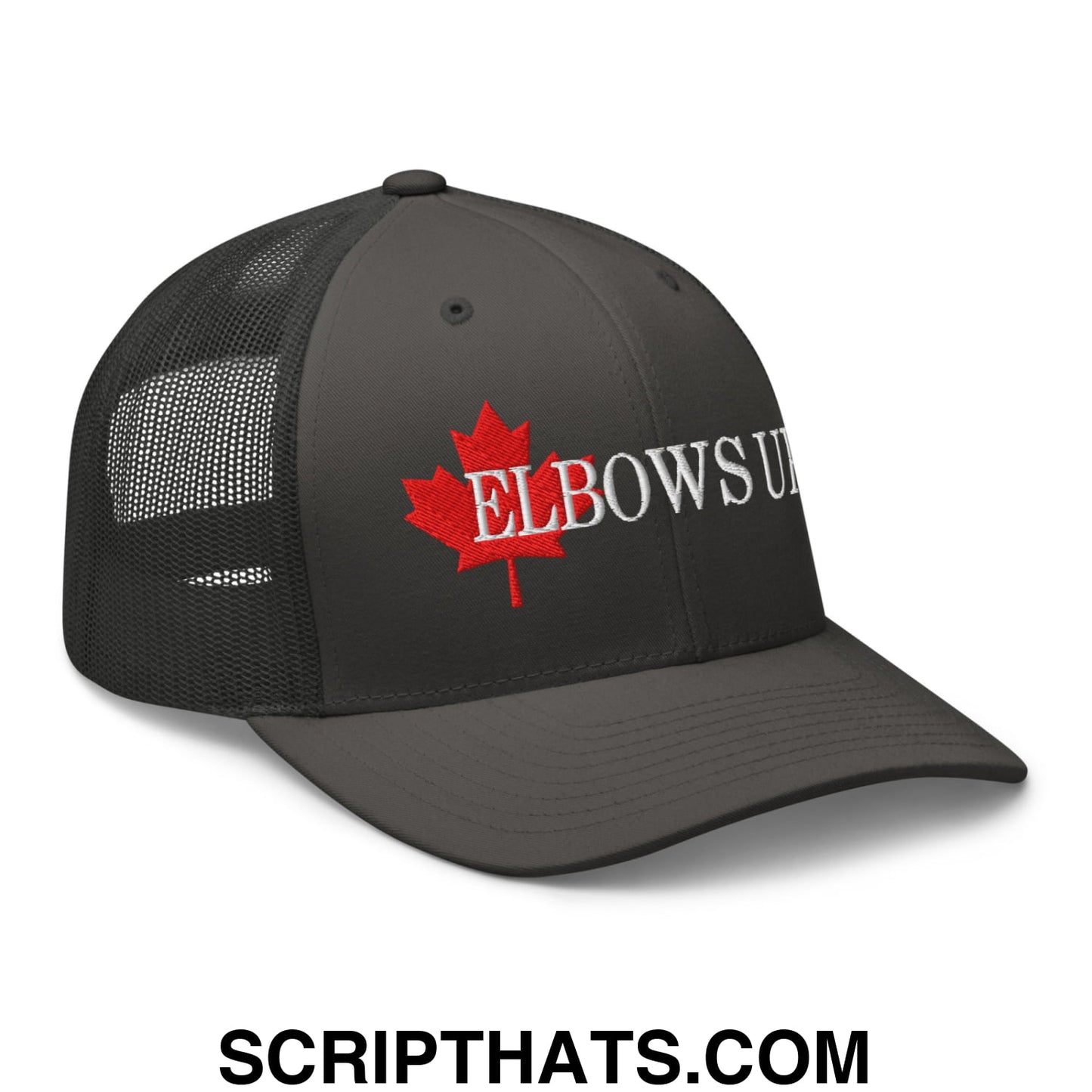 Elbows Up Fight for Canada Maple Leaf Embroidered Mesh Trucker Hat Charcoal