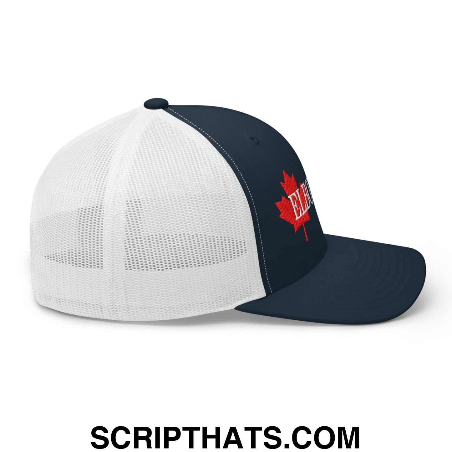 Elbows Up Fight for Canada Maple Leaf Embroidered Mesh Trucker Hat Navy White