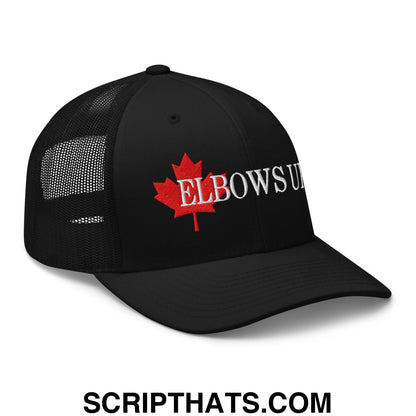 Elbows Up Fight for Canada Maple Leaf Embroidered Mesh Trucker Hat Black