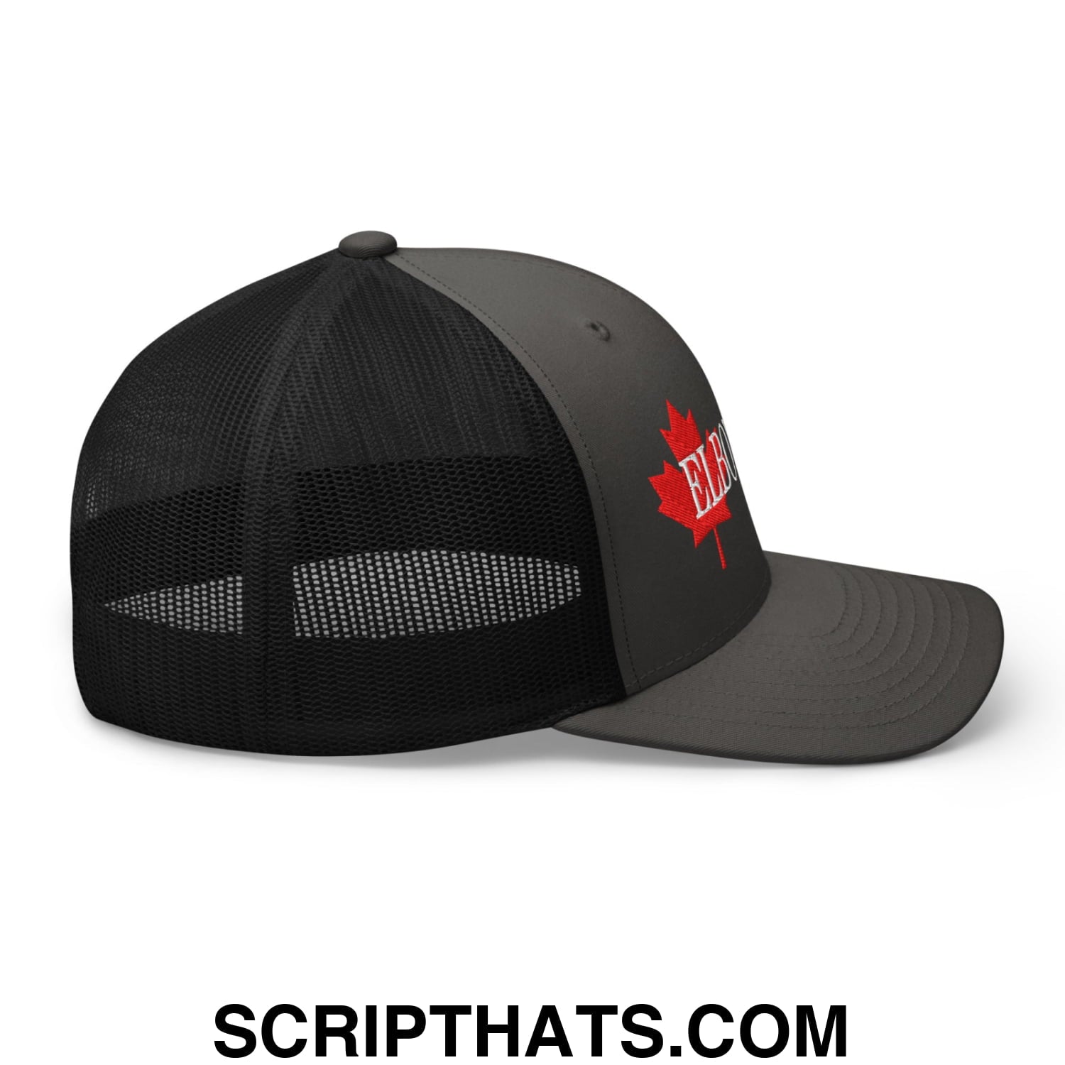 Elbows Up Fight for Canada Maple Leaf Embroidered Mesh Trucker Hat Charcoal Black