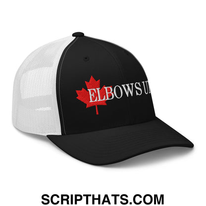 Elbows Up Fight for Canada Maple Leaf Embroidered Mesh Trucker Hat Black White