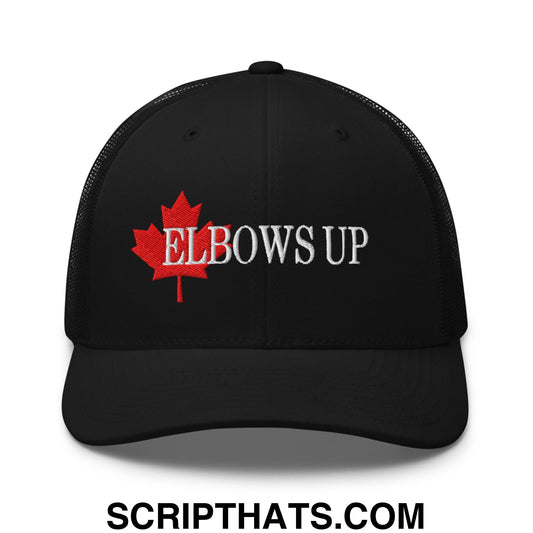 Elbows Up Fight for Canada Maple Leaf Embroidered Mesh Trucker Hat Black