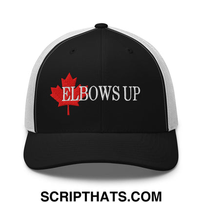 Elbows Up Fight for Canada Maple Leaf Embroidered Mesh Trucker Hat Black White