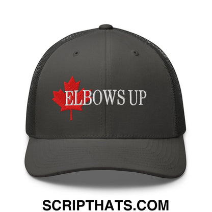 Elbows Up Fight for Canada Maple Leaf Embroidered Mesh Trucker Hat Charcoal