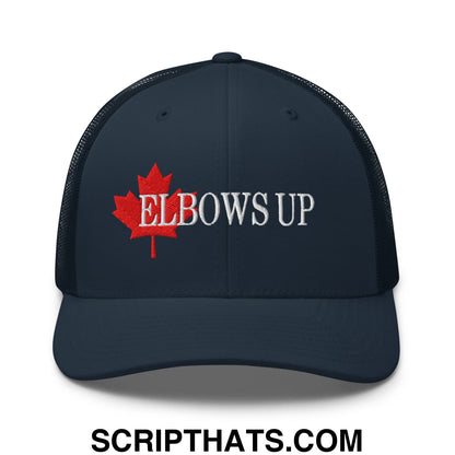 Elbows Up Fight for Canada Maple Leaf Embroidered Mesh Trucker Hat Navy