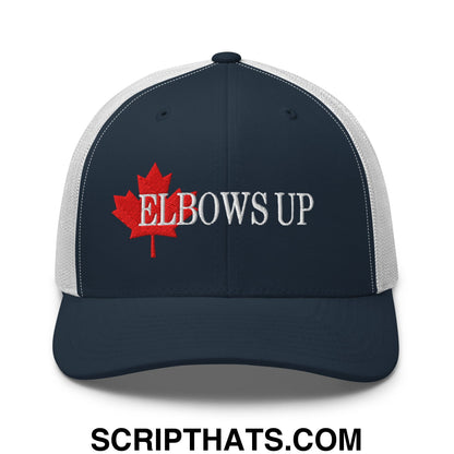 Elbows Up Fight for Canada Maple Leaf Embroidered Mesh Trucker Hat Navy White
