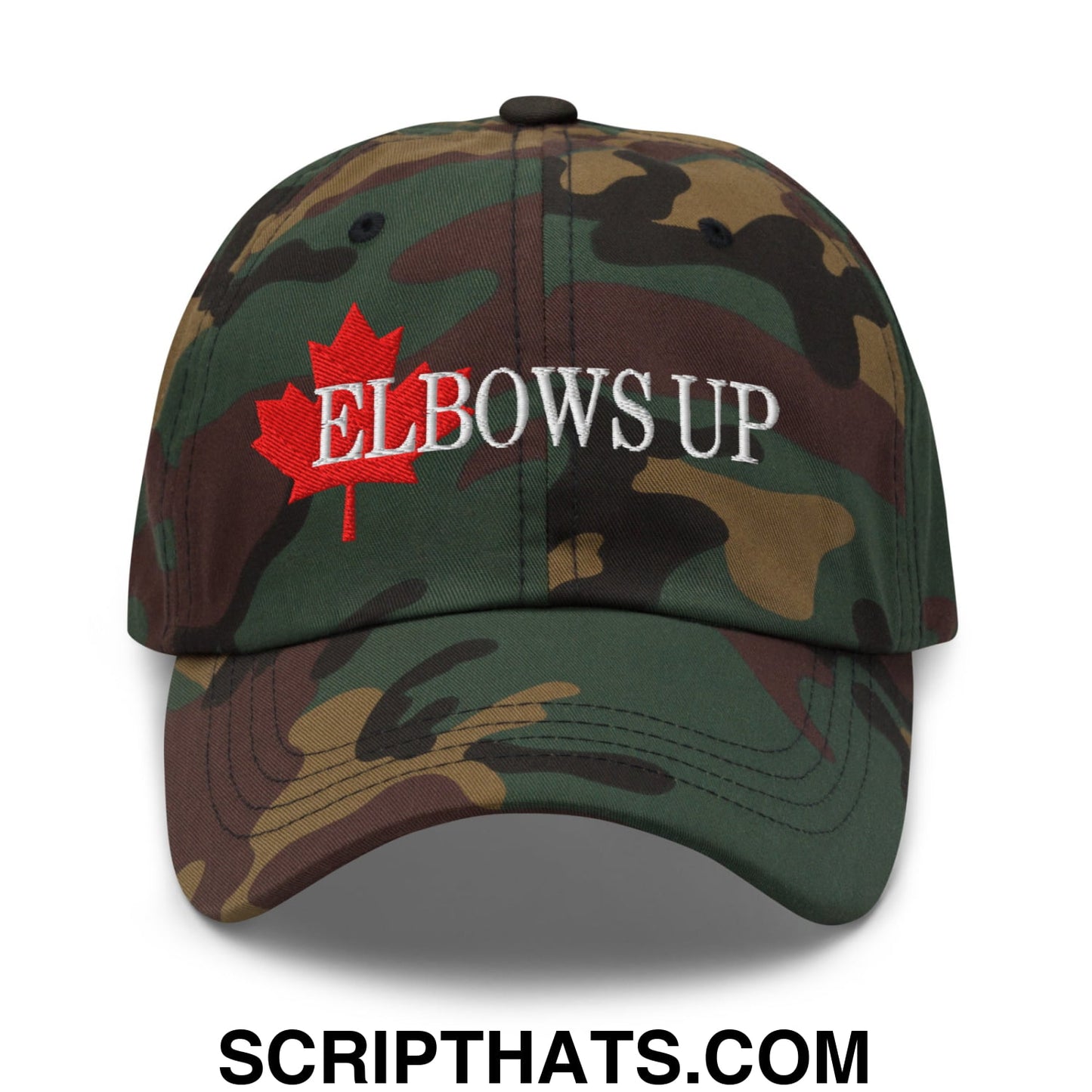 Elbows Up Fight for Canada Maple Leaf Embroidered Unstructured Dad Hat Green Camo
