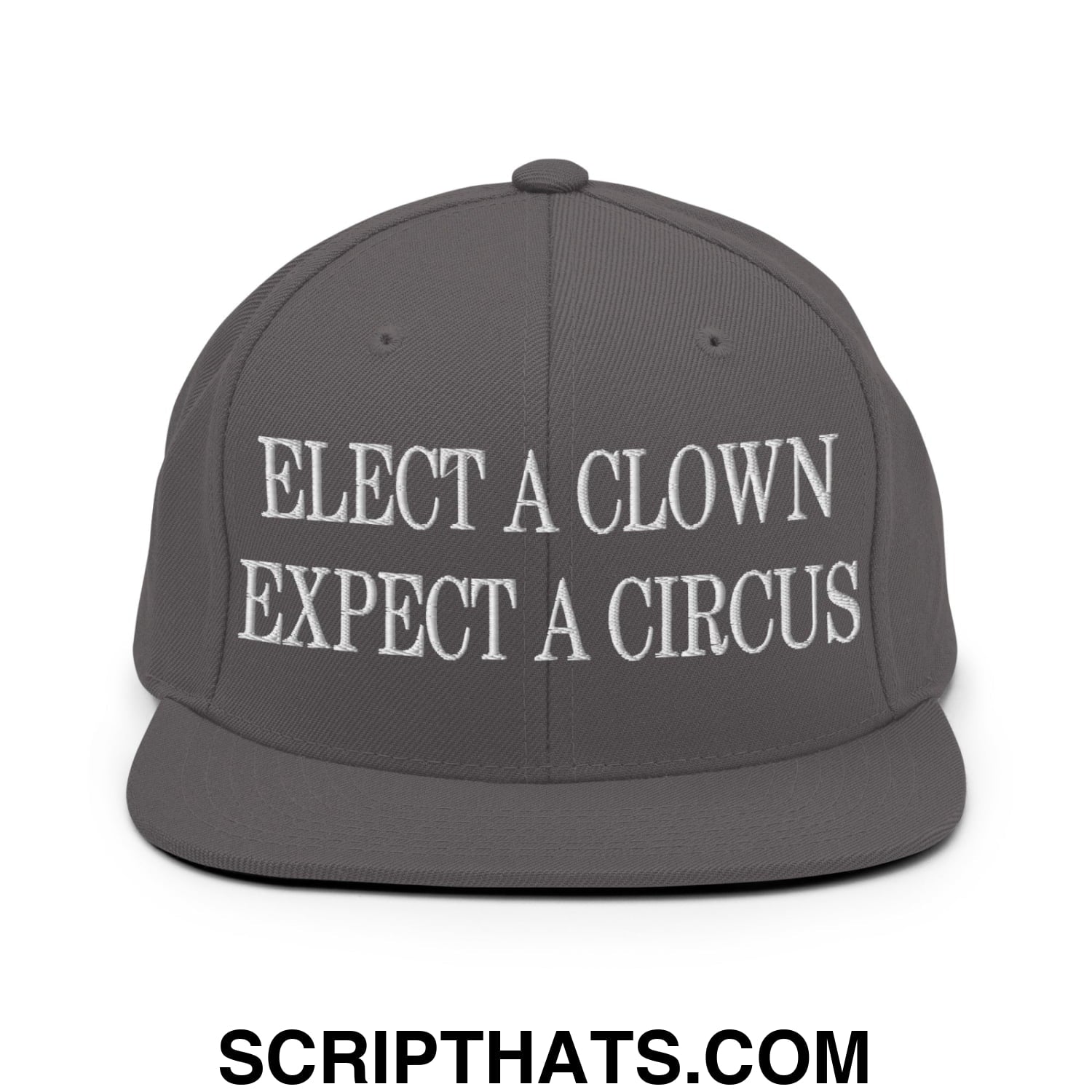 Elect a Clown Expect a Circus Embroidered Flat Brim Bill Snapback Hat Dark Grey
