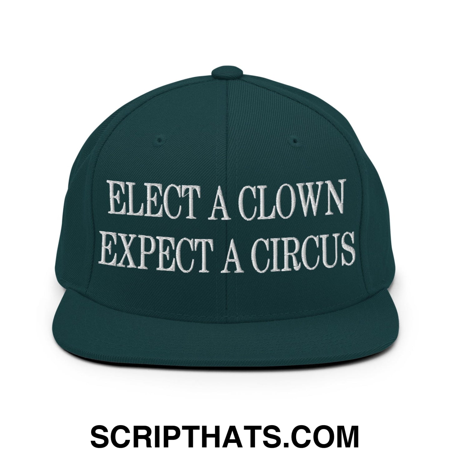 Elect a Clown Expect a Circus Embroidered Flat Brim Bill Snapback Hat Spruce