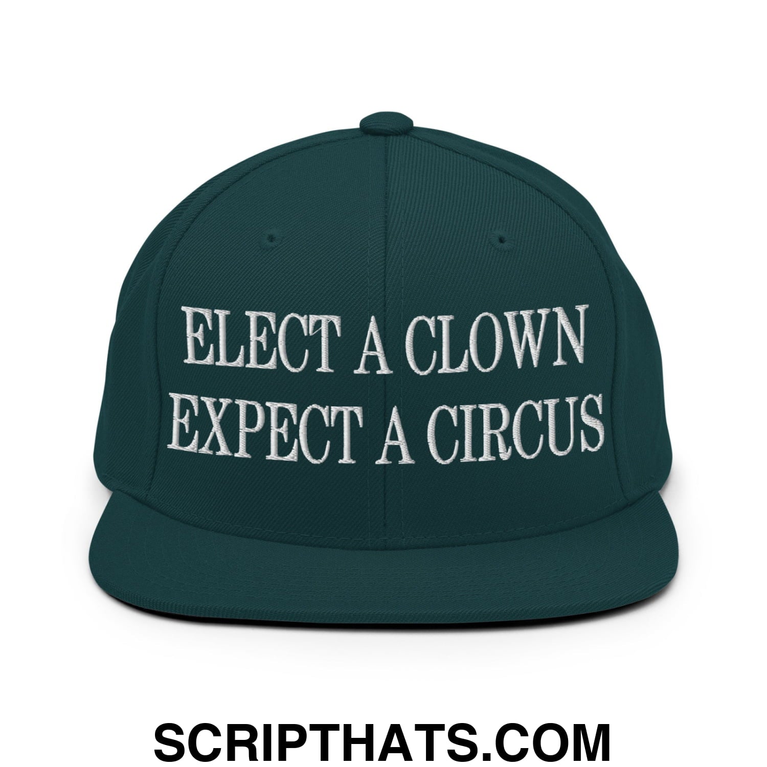 Elect a Clown Expect a Circus Embroidered Flat Brim Bill Snapback Hat Spruce