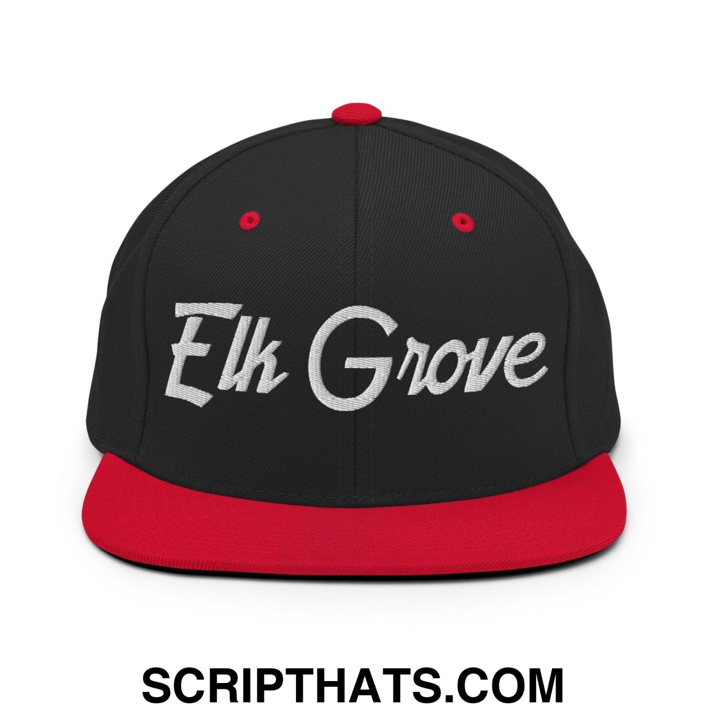 Elk Grove Script Snapback Hat Black Red