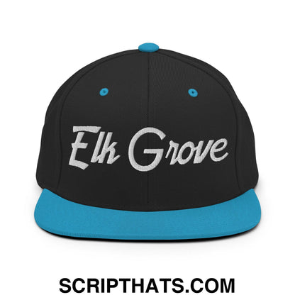 Elk Grove Script Snapback Hat Black Teal