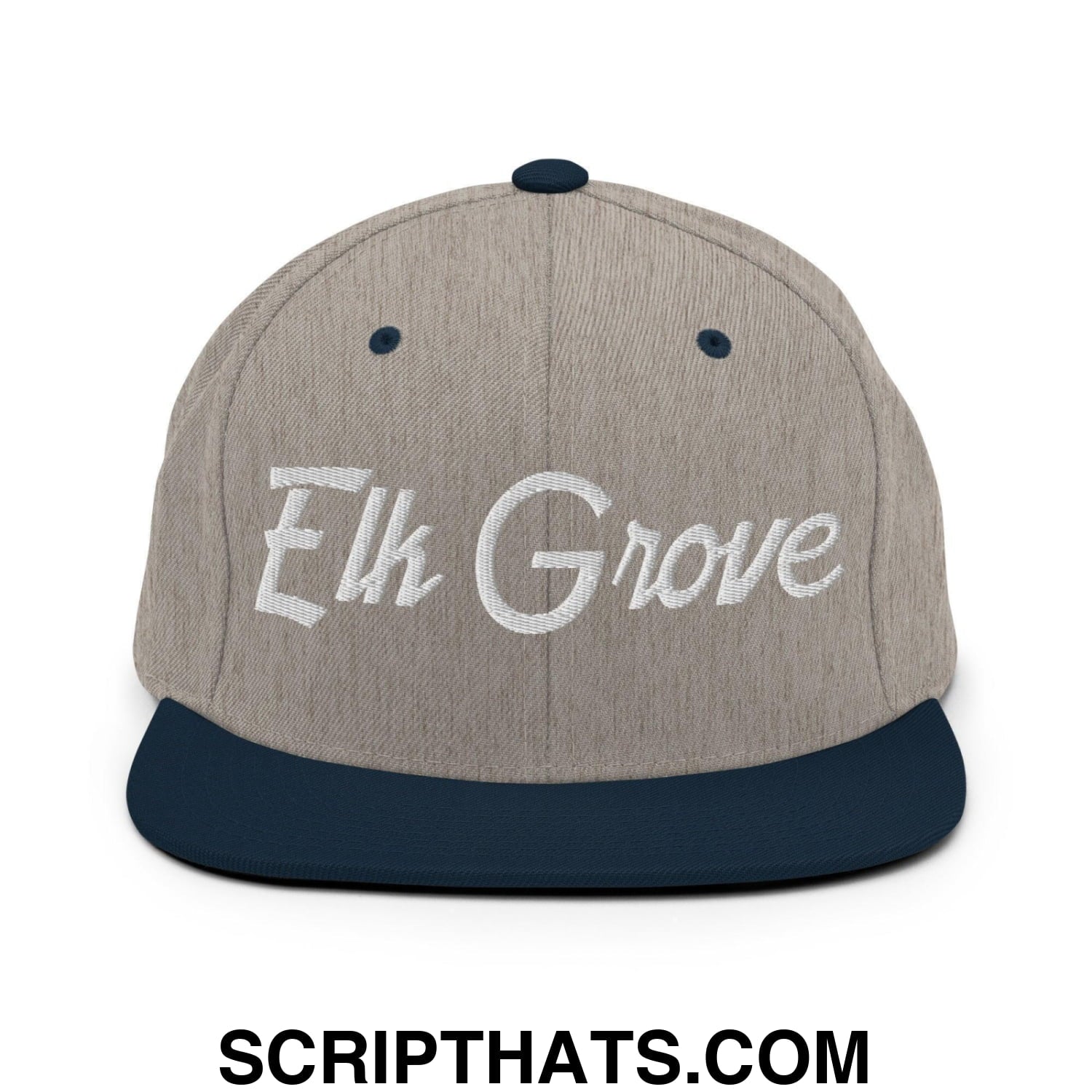 Elk Grove Script Snapback Hat Heather Grey Navy