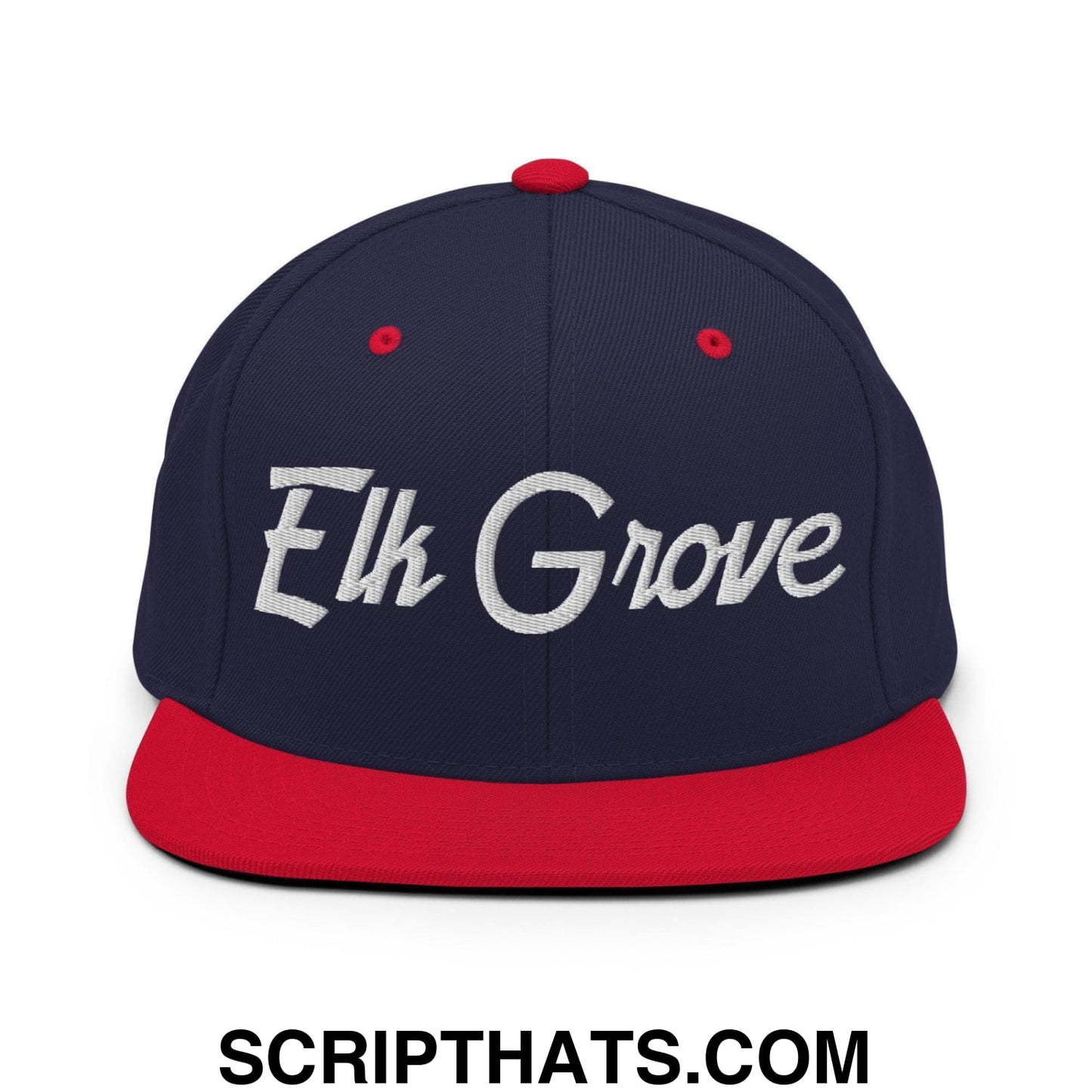 Elk Grove Script Snapback Hat Navy Red