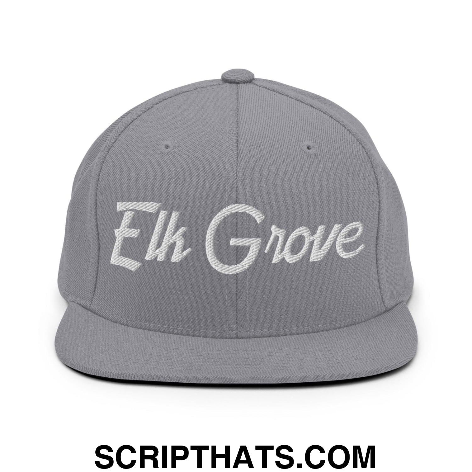 Elk Grove Script Snapback Hat Silver