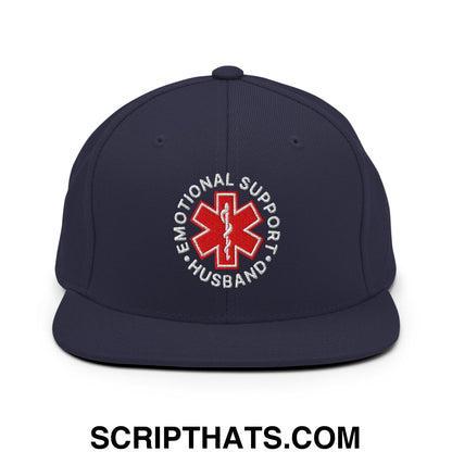 Emotional Support Husband Embroidered Flat Bill Brim Snapback Hat Navy