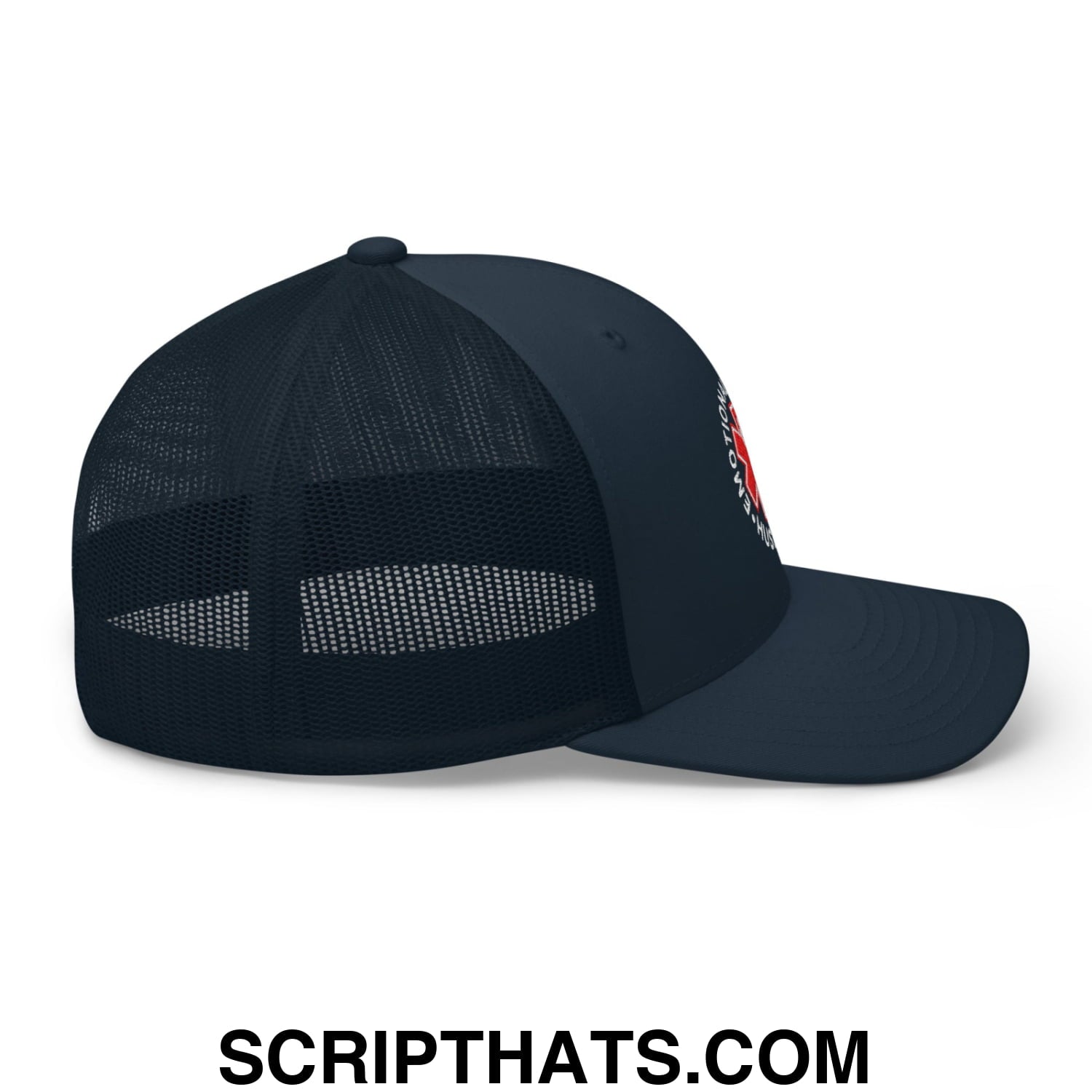Emotional Support Husband Embroidered Mesh Trucker Hat Navy