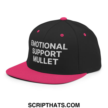 Emotional Support Mullet Embroidered Flat Bill Brim Snapback Hat Black Neon Pink