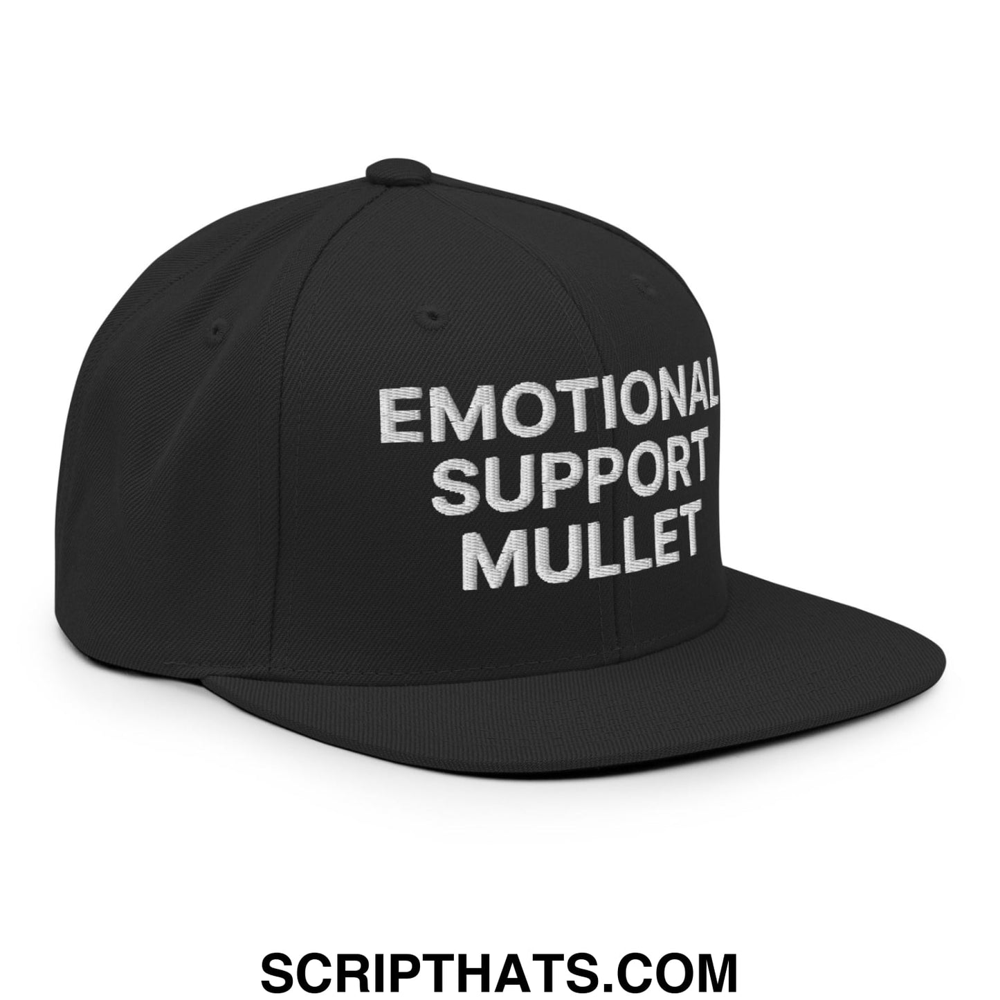 Emotional Support Mullet Embroidered Flat Bill Brim Snapback Hat Black