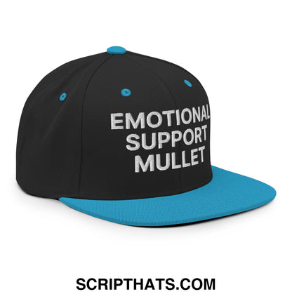 Emotional Support Mullet Embroidered Flat Bill Brim Snapback Hat Black Teal