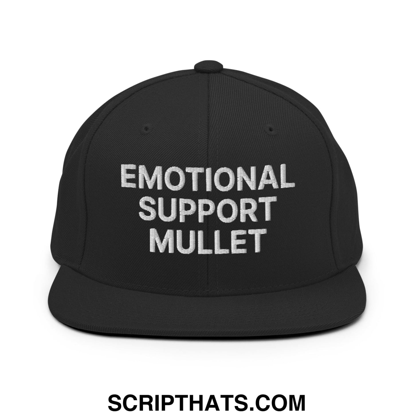 Emotional Support Mullet Embroidered Flat Bill Brim Snapback Hat Black