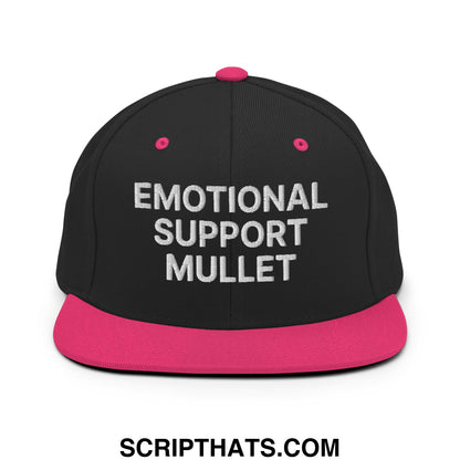 Emotional Support Mullet Embroidered Flat Bill Brim Snapback Hat Black Neon Pink