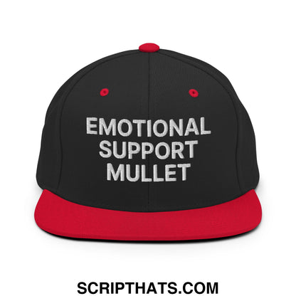Emotional Support Mullet Embroidered Flat Bill Brim Snapback Hat Black Red