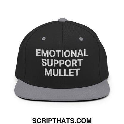 Emotional Support Mullet Embroidered Flat Bill Brim Snapback Hat Black Silver
