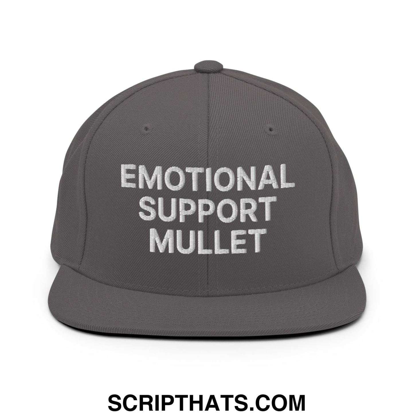 Emotional Support Mullet Embroidered Flat Bill Brim Snapback Hat Dark Grey