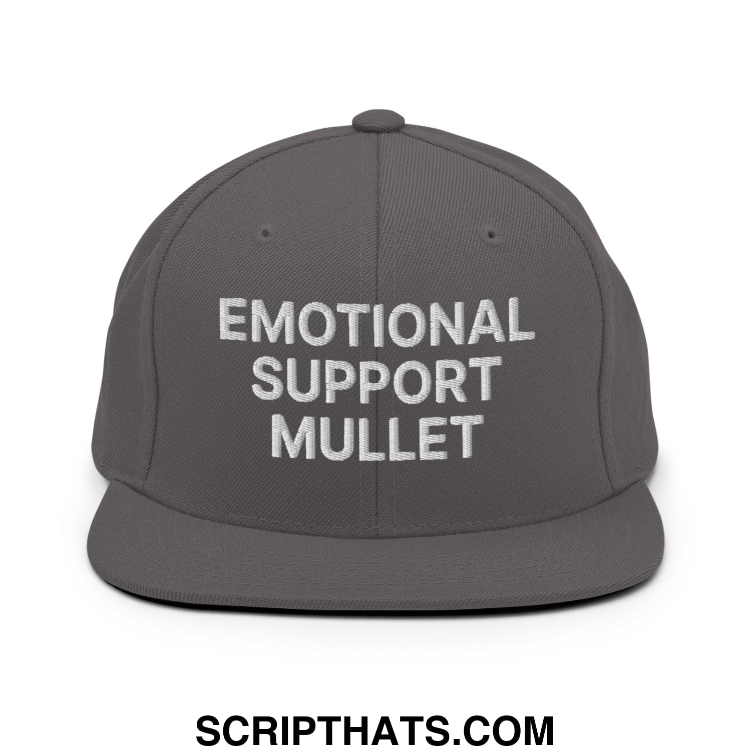 Emotional Support Mullet Embroidered Flat Bill Brim Snapback Hat Dark Grey