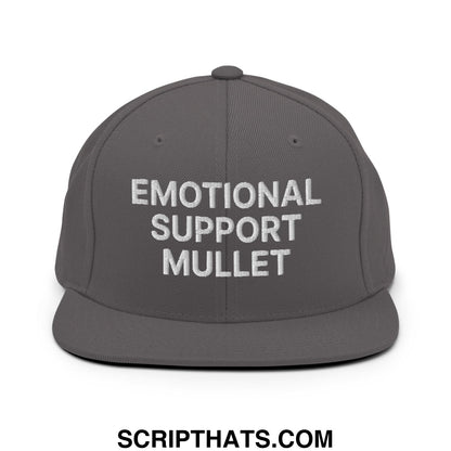 Emotional Support Mullet Embroidered Flat Bill Brim Snapback Hat Dark Grey