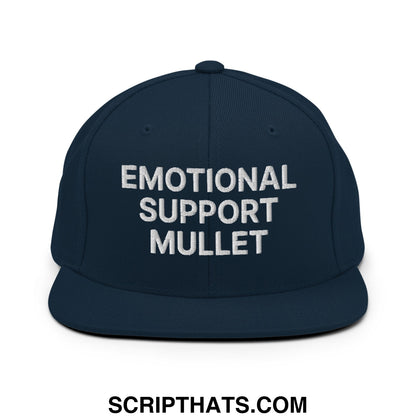 Emotional Support Mullet Embroidered Flat Bill Brim Snapback Hat Dark Navy