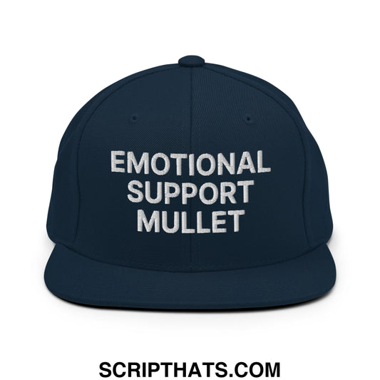 Emotional Support Mullet Embroidered Flat Bill Brim Snapback Hat Dark Navy