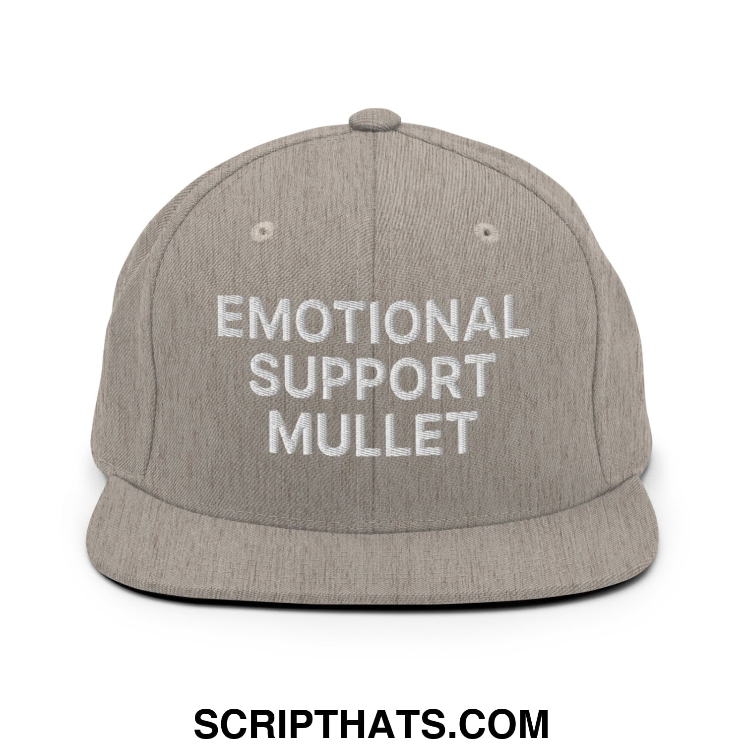 Emotional Support Mullet Embroidered Flat Bill Brim Snapback Hat Heather Grey