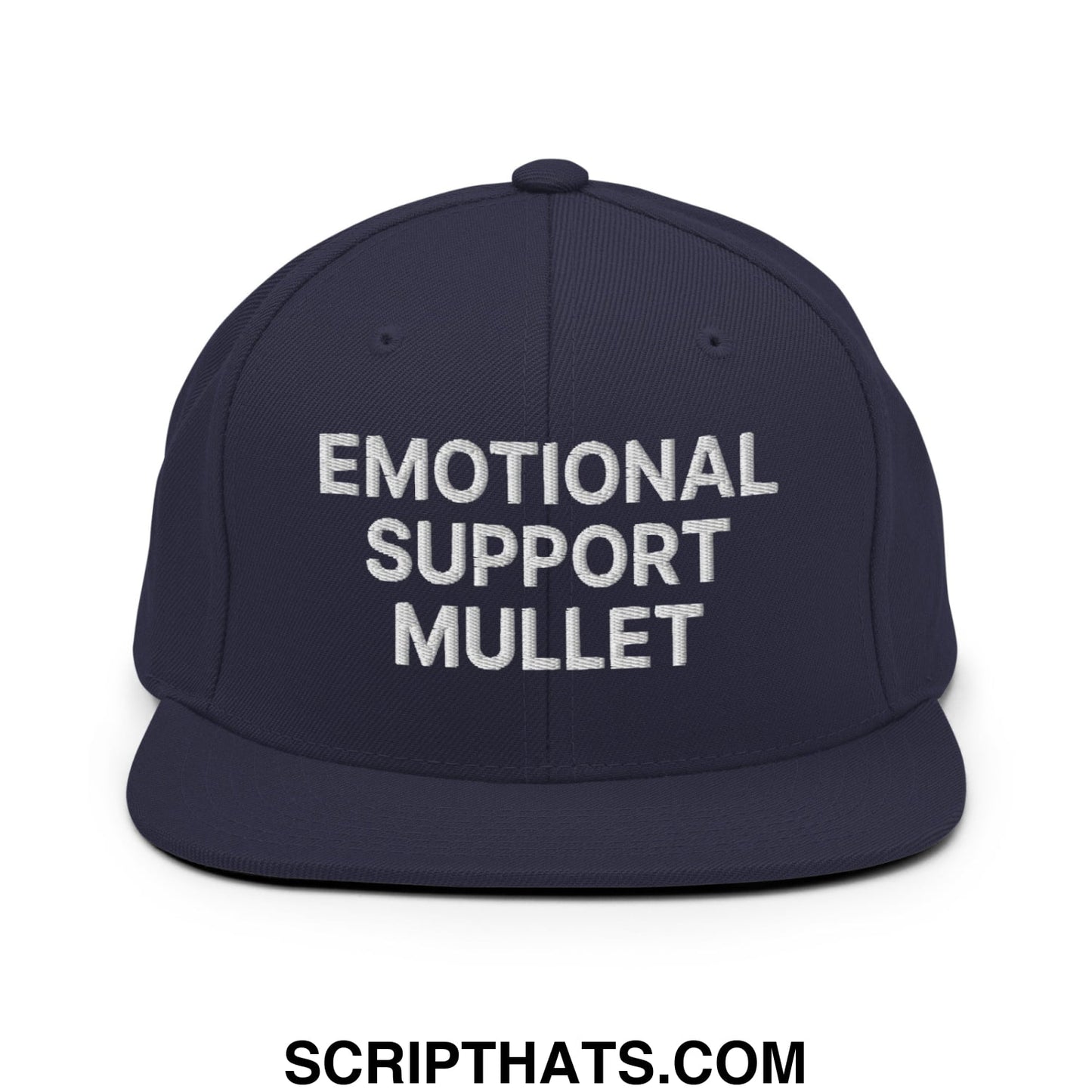 Emotional Support Mullet Embroidered Flat Bill Brim Snapback Hat Navy