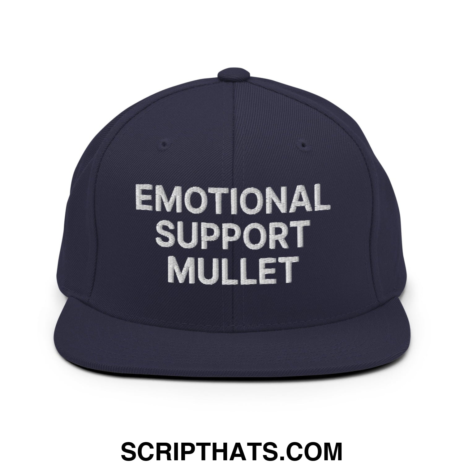 Emotional Support Mullet Embroidered Flat Bill Brim Snapback Hat Navy