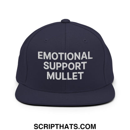 Emotional Support Mullet Embroidered Flat Bill Brim Snapback Hat Navy