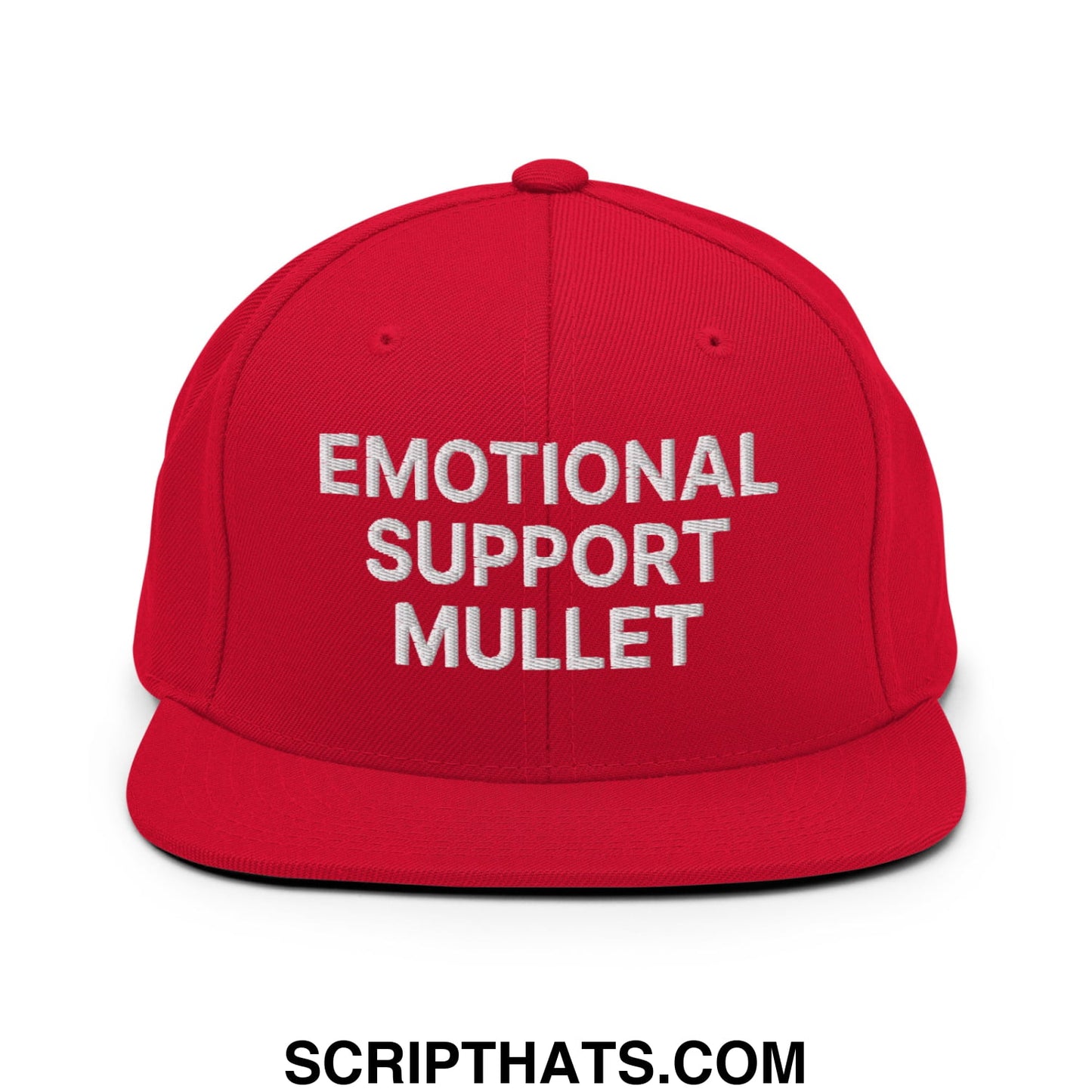 Emotional Support Mullet Embroidered Flat Bill Brim Snapback Hat Red