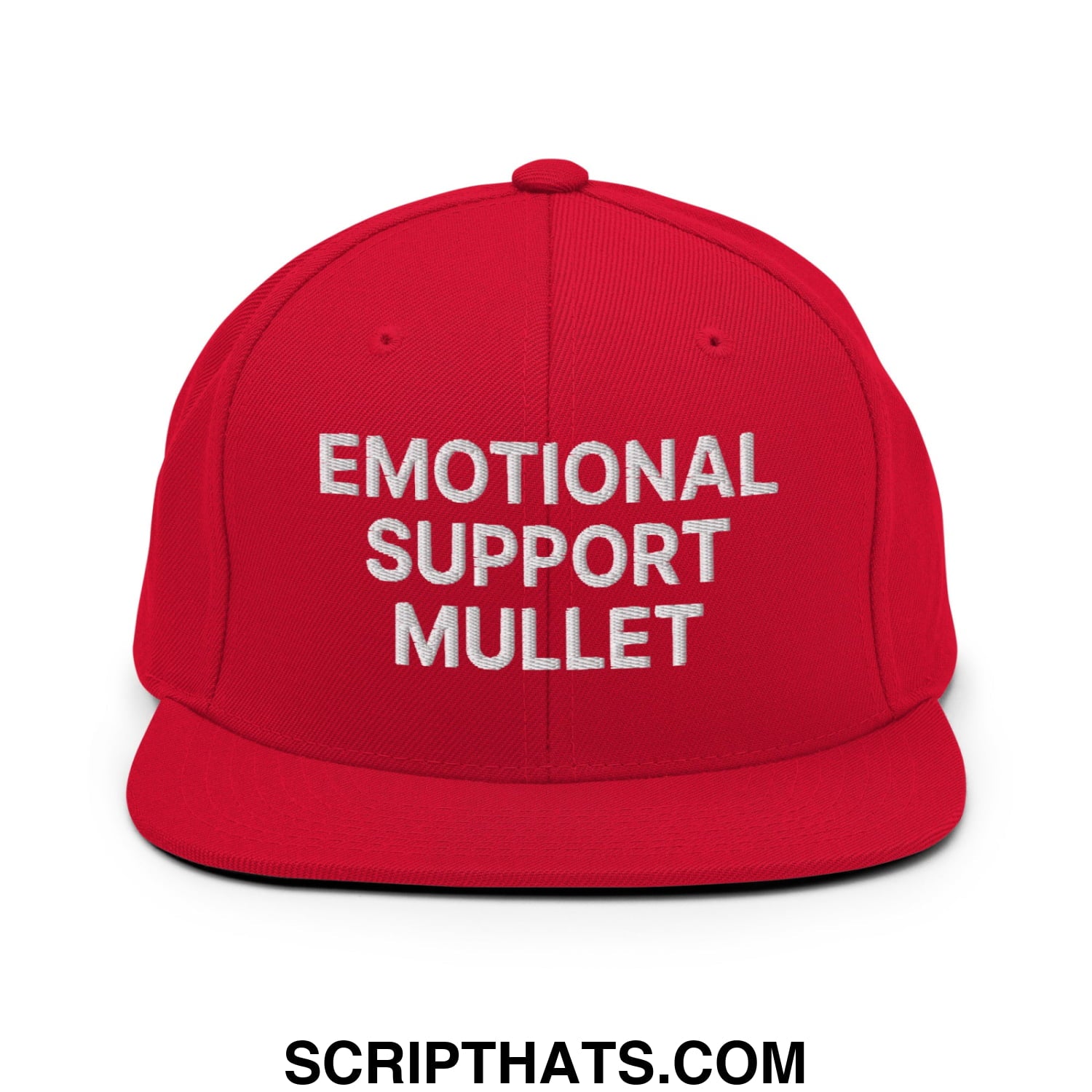 Emotional Support Mullet Embroidered Flat Bill Brim Snapback Hat Red