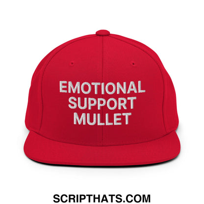 Emotional Support Mullet Embroidered Flat Bill Brim Snapback Hat Red