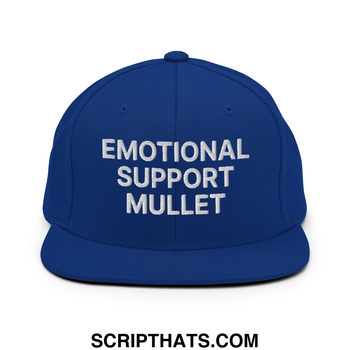 Emotional Support Mullet Embroidered Flat Bill Brim Snapback Hat Royal Blue