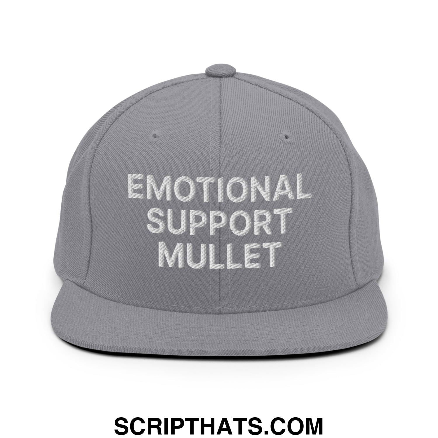 Emotional Support Mullet Embroidered Flat Bill Brim Snapback Hat Silver