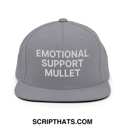 Emotional Support Mullet Embroidered Flat Bill Brim Snapback Hat Silver