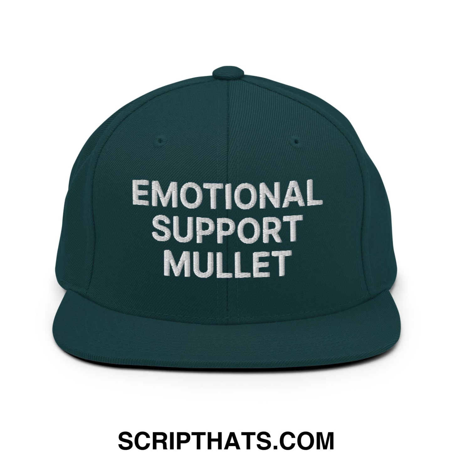 Emotional Support Mullet Embroidered Flat Bill Brim Snapback Hat Spruce