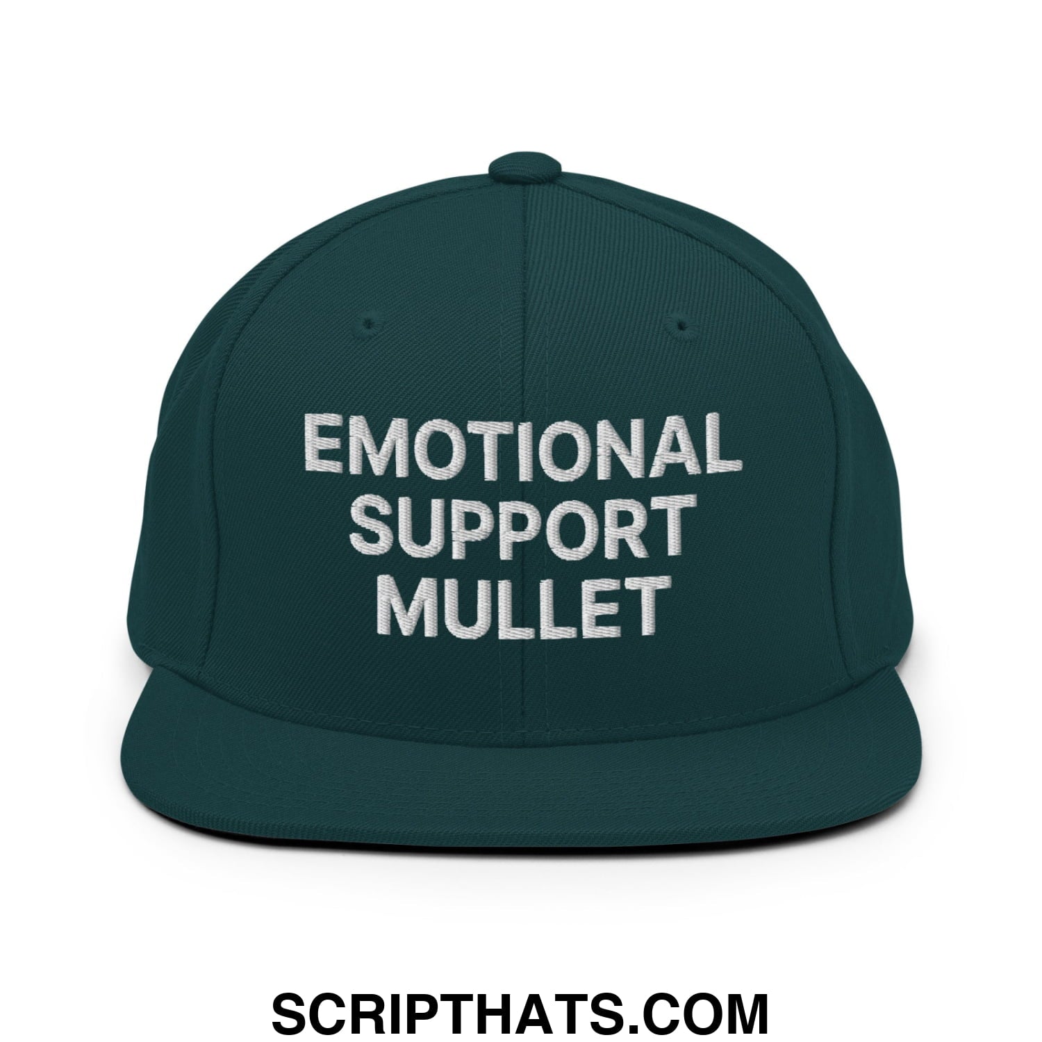 Emotional Support Mullet Embroidered Flat Bill Brim Snapback Hat Spruce