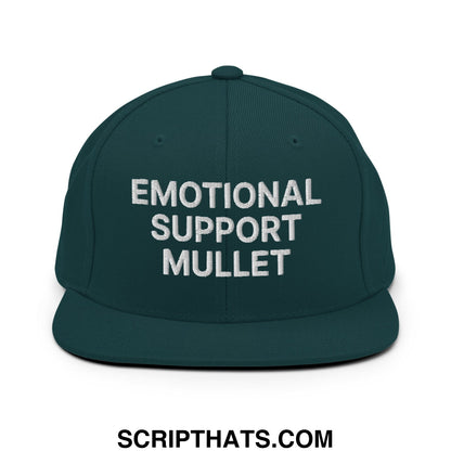 Emotional Support Mullet Embroidered Flat Bill Brim Snapback Hat Spruce