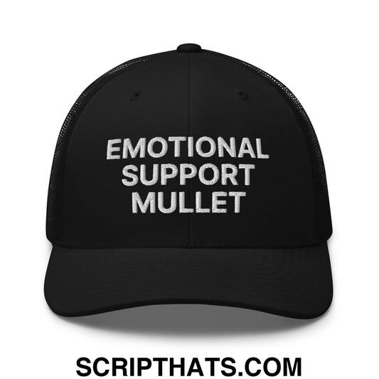 Emotional Support Mullet Embroidered Mesh Trucker Hat Black