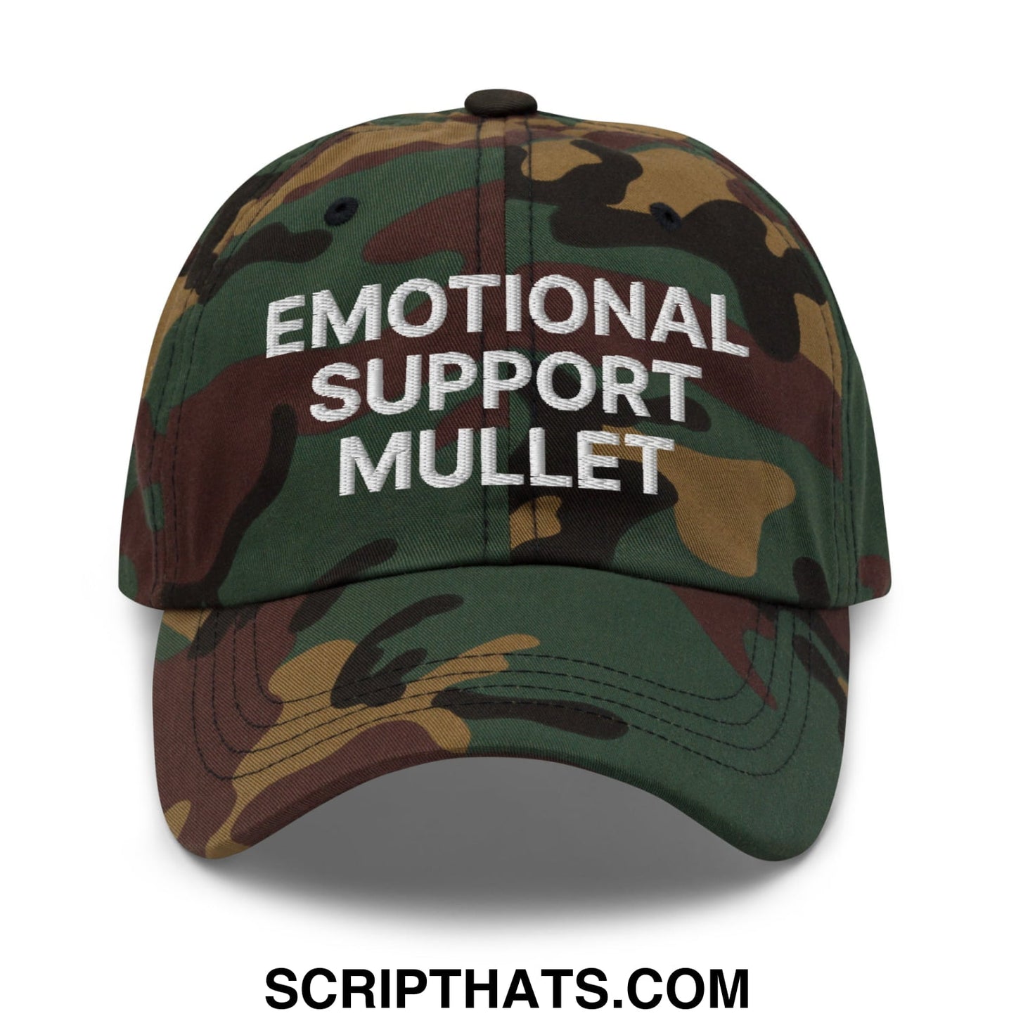 Emotional Support Mullet Embroidered Unstructured Dad Hat Green Camo