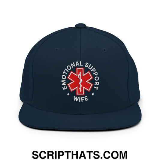 Emotional Support Wife Embroidered Flat Bill Brim Snapback Hat Dark Navy