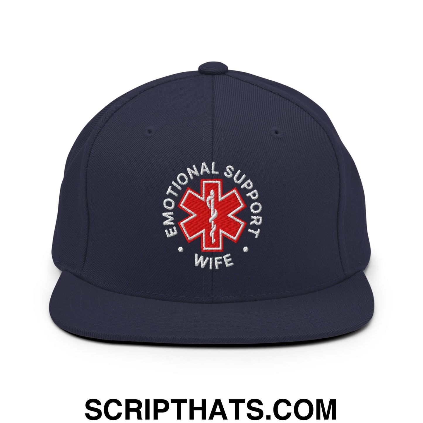 Emotional Support Wife Embroidered Flat Bill Brim Snapback Hat Navy